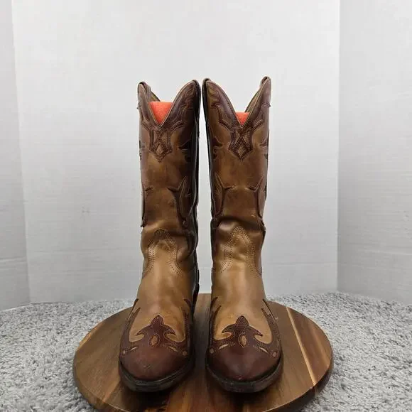 Boulet Womens 9.5C/B Brown Two Tone Inlay Casual Lifestyle Western Cowgirl Boots - Picture 8 of 16